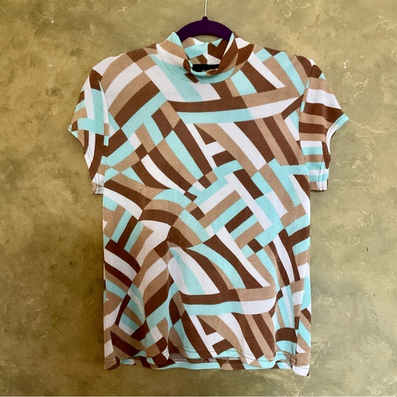 Vintage Y2K Marallis Geometric Slinky Stretchy Mock Neck Top - Picture 1 of 5